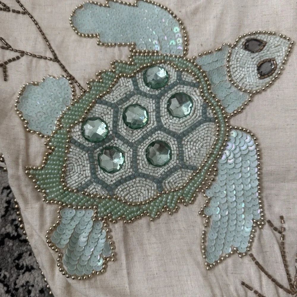 Pier 1 Imports Sequined Beaded Round Tree Skirt Coastal Beach Christmas Shells